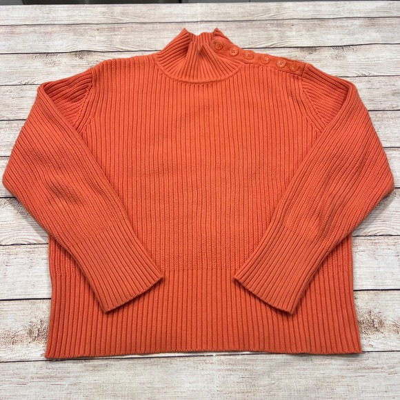 J. Jill Orange Ribbed Cotton Mock Neck Button Shoulder Sweater XL - Picture 1 of 7